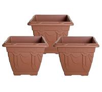 HOMION 41cm Square Flower Pots Venetian Plastic Garden planter pot container (Terracotta) (3x)