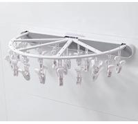 HOMION Clothes drying rack Wall mounted folding underwear socks hanger with 24 CLIPS laundry hanging shelf multi-functional clothes organizer Wall Mount