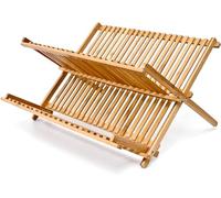 HOMION Dish Drainer Drying Rack Folding 2 Tier Drainer Dish Drying Rack Plates Holder Set Engineered Wood X-shape Easily Foldable Compact and Space Saving Tidy Plates