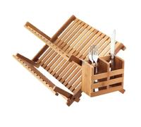 HOMION Dish Drainer Drying Rack Folding 2 Tier Drainer Dish Drying Rack with Cutlery Holder Utensils Holder Set Engineered Wood X-shape Easily Foldable Compact and Space Saving Tidy Plates