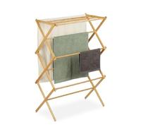 HOMION Clothes Airer 3 Fold Large Foldable Traditional Wooden Folding Airer Concertina Design Foldable Wood Airer Free Standing Drying Rack Airier Clothes Drying Rack (Bamboo 3 Tier)