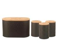 HOMION Kitchen Bread Bin & Tea Coffee Sugar Canisters Storage Set with Airtight Bamboo Lided Jars Tins Round Space Saver Storage Set Caravan Camping Easy Storage Lightweight Counter Set