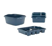HOMION Large Dish Drainer Plat Rack Bowl and Sink Tidy Set Navy Blue