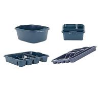 HOMION Large Dish Drainer Plate Rack Bowl Cutlery Tray and Sink Tidy Set Navy Blue