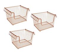 HOMION Large Stacking Basket Storage Veg Rack Stackers Shelf Multi-Purpose Stackable Wire Storage Basket with Carry Handles Kitchen Fruit Stand Stackable Kitchen Storage Display Rack (3)