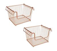 HOMION Large Stacking Basket Storage Veg Rack Stackers Shelf Multi-Purpose Stackable Wire Storage Basket with Carry Handles Kitchen Fruit Stand Stackable Kitchen Storage Display Rack (2)