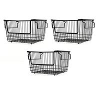 HOMION Large Stacking Basket Storage Veg Rack Stackers Shlef Multi Purpose Stackable Wire Storage Basket with Carry Handles Kitchen Fruit Stand (3 Baskets)