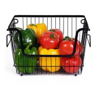 HOMION Large Stacking Basket Storage Veg Rack Stackers Shlef Multi Purpose Stackable Wire Storage Basket with Carry Handles Kitchen Fruit Stand (1 Basket Only)