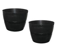 HOMION Large Whisky Barrel Wood Grain Effect Outdoor Plastic Garden Planter Plant Pot Flower Container Contemporary Display Patio Driveway Garden Plants (SIZE 50CM) (2)