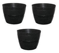 HOMION Large Whisky Barrel Wood Grain Effect Outdoor Plastic Garden Planter Plant Pot Flower Container Contemporary Display Patio Driveway Garden Plants (SIZE 50CM) (3)