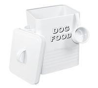 HOMION Metal dog food tin pets food storage box container canister lid with scoop (White)