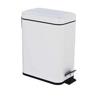 HOMION Pedal Bin Bathroom 5L Slim Rectangular Bin With Removable Bucket Waste Dust Slimline Easy To Clean 5 Litre Toilet Bin Stainless Steel For Kitchen Caravan Campervan Bath Toilet (White)