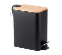 HOMION PEDAL BIN BATHROOM 5L SLIM RECTANGULAR REMOVABLE BUCKET WASTE DUST SLIMLINE EASY TO CLEAN 5 LITRE TOILET STAINLESS STEEL (Black With Bamboo LID)