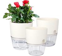 HOMION Plant Pots Indoor 15.3cm Self Watering Planter Pots Pack Flower Pot Modern Decorative Plastic Planter with Water Storage for All House Plants, Herbs Modern- Caravan (White - 3 Pack)