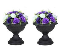 HOMION Round Classic Urn Grecian Plastic Planter Decorative Wedding Flower Pot Home Garden Porch Front Door Indoor & Outdoor 2x (Black)