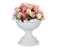 HOMION Round Classic Urn Grecian Plastic Planter Decorative Wedding Flower Pot Home Garden Porch Front Door Indoor & Outdoor (White)
