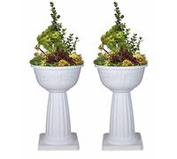 HOMION Set of 2 Pedestal Flower Plant Planter Pot 40cm White Jardinière Round Planter Pot Venetian Plastic Garden Bowl Free Standing