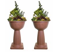 HOMION Set of 2 Terracotta Pedestal Flower Plant Planter Pot 40cm Jardinière Round Planter Pot Venetian Plastic Garden Bowl Free Standing