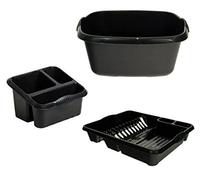 HOMION Set Of 3 Plastic Large Kitchen Sink Rectangular Sink Tidy, Washing Up Bowl And Large Dish Drainer ( Midnight / Graphite )
