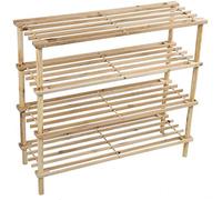 HOMION Shoe Rack Slatted Wooden Footwear Storage Stand Organiser Pine Shelf Unit DVD Books Shoes (Natural, 4 Tier)