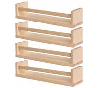 HOMION Spice Jar Rack Natural Wood Wall mounted spice jar racks multi use book shelf kids shelf kitchen bathroom (4)
