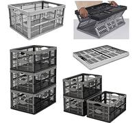 HOMION Strong Folding Collapsible Plastic Storage Crates Boxes Stackable Basket 32L Fold able Crate Stacking Basket Easy Camping Storage Lightweight Compact Crate Folding Collapsing (PACK OF 5)