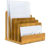 HOMION Wooden File Storage Organiser With 5 Compartment Paper, Letter & Document Home Office Desk