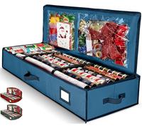 HOMIOR Gift Wrap Organizer, Christmas Wrapping Paper Storage Bag w/Useful Pockets for Xmas Accessories, Fits Upto 24 Rolls, Underbed Storage for Holiday Decorations, Large Capacity Storage Box