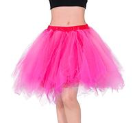 Homipooty Tutu Skirts for Women Rose Pink Tutu Adult Short Petticoat Ballet Tulle Skirts for Women UK 80s Fancy Dress Cosplay Halloween Costume Rose Red