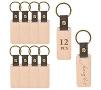 Homirty 12 Pcs Blank Wooden Keychains,Rectangle Wood Key Chain,Blank Wooden Keyring with Split Ring,Natural Wood Key Tags for DIY Crafts,Pyrography
