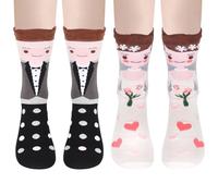 Homirty 2 Pairs Matching Wedding Socks, Crew Couple Socks, Bride and Groom Couple Gift, Groom and Bride Crew Socks, Novelty Socks for Husband Wife Engagement Engaged Party, Grey and White