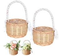 Homirty 2pcs Rustic Wicker Flower Carrying Baskets, Square, Nature, 13 x 13 x 21 cm