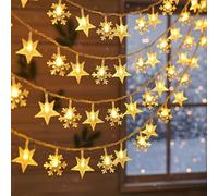 Homirty Christmas Fairy Lights Outdoor 6m 40 LED - Weatherproof Snowflake & Star String Lights, USB-Powered Christmas Lighting for Halloween, Weddings, Garden, Parties - Warm White (Star&Snow)