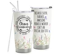HOMISBES Chaos Coordinator gifts - Chaos Coordinator Travel Mug with Straw for Mom Coworker Boss Manager Employee - Stainless Steel Tumbler Cup 20oz