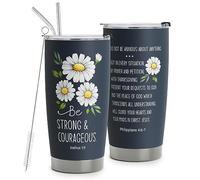 HOMISBES Christian Gifts For Women, Be Strong and Courageous Bible Joshua 1:9, Philippians 4:6-7, Christian Faith Jesus God Bible Verse Religious Gifts Stainless Steel Tumbler 20oz