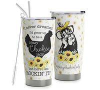 HOMISBES Crazy Chicken Lady Gifts - Stainless Steel Chicken Sunflower Tumbler Cup 20oz for Chicken Owners - Chicken Travel Mug for Mom Women Wife - Birthday Gifts for Chicken Lovers