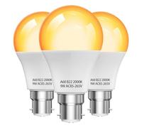 HomiShine 2000K B22 LED Bulb Amber Warm Light Bulb GLS A60 BC Bayonet Light Bulbs, 9W (60W Equivalent) Blue Light Blocking Warm Light Bulbs for Healthy Sleep, Bedroom, Nursery, Energy Saving, 3 Pack