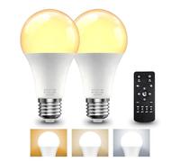 HomiShine E27 LED Bulb with Remote Control, 9W LED Bulbs 60W Equivalent, 3000K-6500K Stepless Dimmable Remote Control Light Bulb with Timing, Memory Function, 800LM, E27 Base, 2 Bulb & 1 Remote