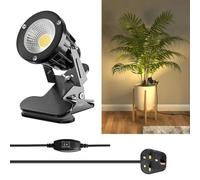HomiShine LED Clip on Spot Light with On/Off Switch, IP65 Waterproof Plug in Spot Lights Plant Uplighters for Indoor Outdoor, 7W Clamp Lamp Garden Spotlight Mains Powered, 2M Cord, Warm White