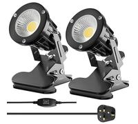 HomiShine LED Clip on Spot Light with On/Off Switch, IP65 Waterproof Plug in Spot Lights Plant Uplighters for Indoor Outdoor, 7W Clamp Lamp Garden Spotlight Mains Powered, 2M Cord, Warm White - 2Pack
