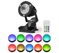 HomiShine LED Clip on Spot Light with Remote Control, 5W RGB Plug in Spot Lights Plant Uplighters for Indoor Outdoor, IP65 Clamp Lamp Garden Spotlight Mains Powered, 1.8M Cord, 15 RGB + Warm White