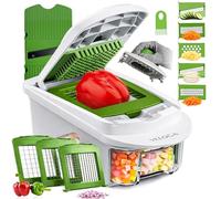 HOMITCH Vegetable Chopper & Cutter, 8 in 1 Salad Chopper with 1.2L Container, Heavy Duty Stainless Steel Blades, Mandoline & Julienne Slicer, Dicer, Coarse Grater, Safety Glove for Food Prep
