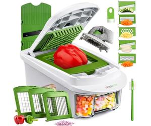 HOMITCH Vegetable Chopper & Cutter, 8 in 1 Salad Chopper with 1.2L Container, Heavy Duty Stainless Steel Blades, Mandoline & Julienne Slicer, Dicer, Coarse Grater, Safety Glove for Food Prep