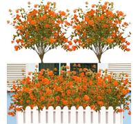 Homithley 12 Bundles Artificial Flowers for Outdoor Autumn Decoration Plastic Eucalyptus Flower UV Resistant Orange Faux Flowers for Outside Porch Patio Yard Window Box Pot Planters Decor