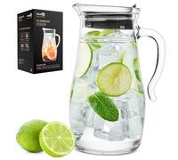 Homiu 1.8L Glass Water Jug | Glass Jug with Lid | Glass Pitcher,Glass Carafe with Lid | Iced Tea Pitcher Water Jug Hot Cold Water Wine Coffee Milk and Juice Beverage Carafe | Water Jug for Fridge