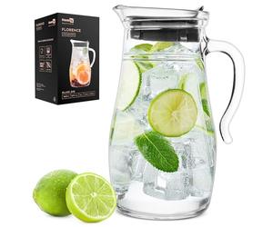Homiu 1.8L Glass Water Jug | Glass Jug with Lid | Glass Pitcher,Glass Carafe with Lid | Iced Tea Pitcher Water Jug Hot Cold Water Wine Coffee Milk and Juice Beverage Carafe | Water Jug for Fridge