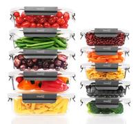 Homiu 10 Pack Glass Containers with Lids, Reusable Meal Prep Containers, Airtight Glass Food Storage Containers with Lids, BPA-free, Microwave, Oven, Freezer and Dishwasher Safe, 1050ml & 370ml Grey