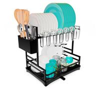 Homiu 2 Tier Kitchen Dish Drainer Rack Dish Drying Rack With Cutlery Holder & Swivel Drainage Spout
