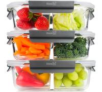 Homiu 3 Pack Glass Food Containers with Lids | Airtight Meal Prep Containers | BPA Free Leak Proof | Reusable Microwave, Freezer, Oven Safe Lunch Box | Glass Food Storage Containers