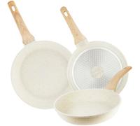 Homiu 3-Piece Non Stick Frying Pan Set , White, 20/24/28Cm, Induction, Gas, Ceramic & Electric Hob Compatible, Lightweight